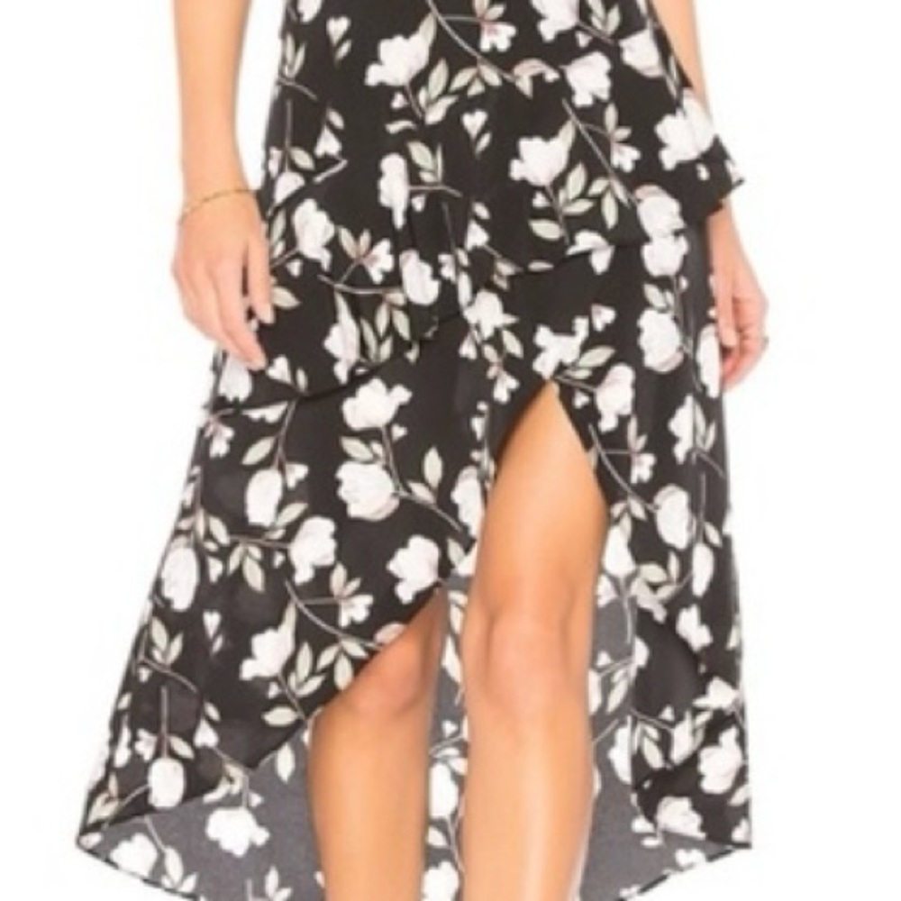 J.O.A. Black and White High/Low flower  Midi Skirt